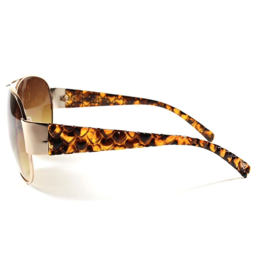 Designer Stylish Gold Tortoise Heart Shapes Temple Womens Classic Sunglasses - Picture 3 of 4